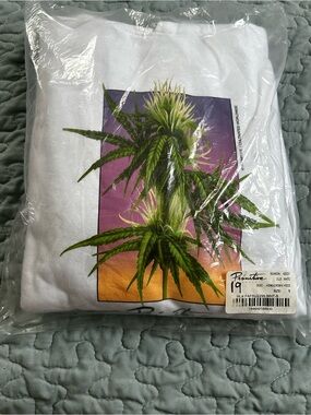 Primitive White Hoodie with Green Botanical and Purple-Orange Gradient